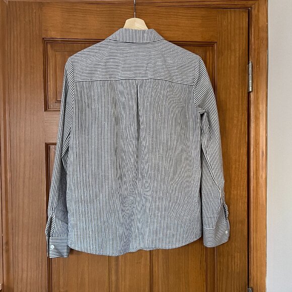 SEZANE Tomboy Button Down Collared Shirt Blue / Ecru Stripe 34 - Picture 6 of 6